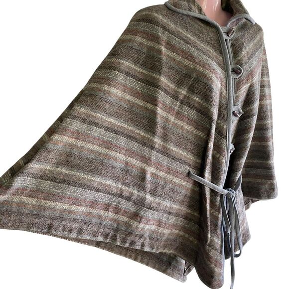 Vintage NPC Fashions Poncho Womens One Size Hooded Wool Striped Made USA 70s - Picture 5 of 7
